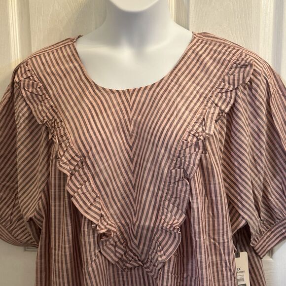Terra & Sky Plus Size Short Sleeve Ruffle Woven Blouse Dusty Rose 3X (24W-26W) - Picture 10 of 16